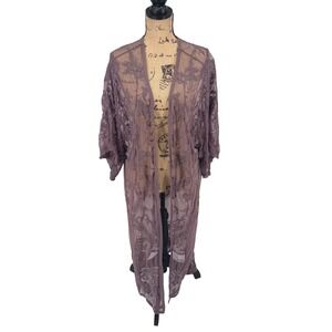 Wishlist Womens S/M Dusty Mauve Lace Duster Kimono Cardigan Sheer Boho Fairycore